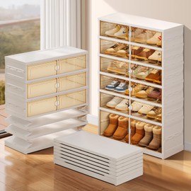 EHAMILY Wide 6-Tier Foldable Shoe Rack Organizer, 18 Pairs, White