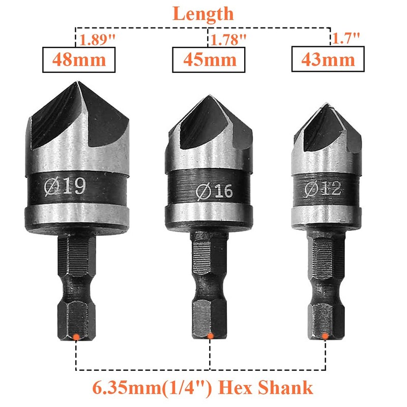 Bestgle 5 Flutes Countersink Chamfer Drill Bits, 90 Degree Chamfering