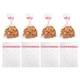 uxcell 100pcs Clear Treat Bags, 9.8" x 7.1" Valentines Cookie Bags with Twist Ties for Valentine's Day Candy Packaging Red