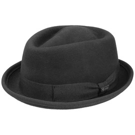 Lipodo Gratus Pork Pie Felt Hat Women/Men - Wool felt hat - Made in Italy - Fedora Summer/Winter - Porkpie with ribbon - Wool Hat - Black , size: 56-57