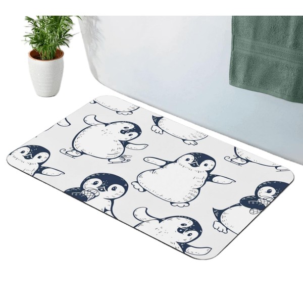 KRPTRIX Cute Penguins Bathroom Mat Quick Dry Non-Slip Rubber Backing
