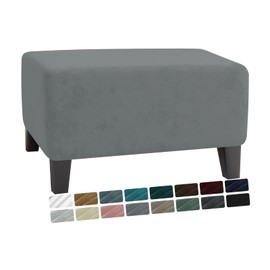 MAXIJIN Velvet Ottoman Cover Rectangular Stretch Square Ottoman Covers Slipcover Rectangle Washable Foot Stool Cover Thick Storage Protector with Elastic Bottom (Ottoman X-Small, Light Grey)
