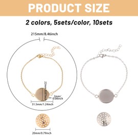 CHGCRAFT 10 Set 2 Colors Embroidery Pendant Tray Set Embroidery Bracelets Pendants Kit Round Bezel Pendant Trays Blank Frame with Chain for DIY Jewelry Making Crafts Projects, 31.5x22x2mm