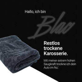 renideo Auto Trockentuch - Blac - Premium Tuch zur professionellen Autopflege, randlos, extra Starke Saugkraft, extrem saugstark, fusselfrei und lackschonend, 80 x 50 cm