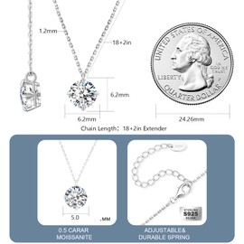 KRKCLIFE Diamond Pendant Necklace for Women, 0.5CT-4.0CT Moissanite Solitaire Necklace White Gold, Round-cut Lab Grown Diamond, S925 D Color VVS1 Adjustable 18+2 inches, for Mom Girls Wife