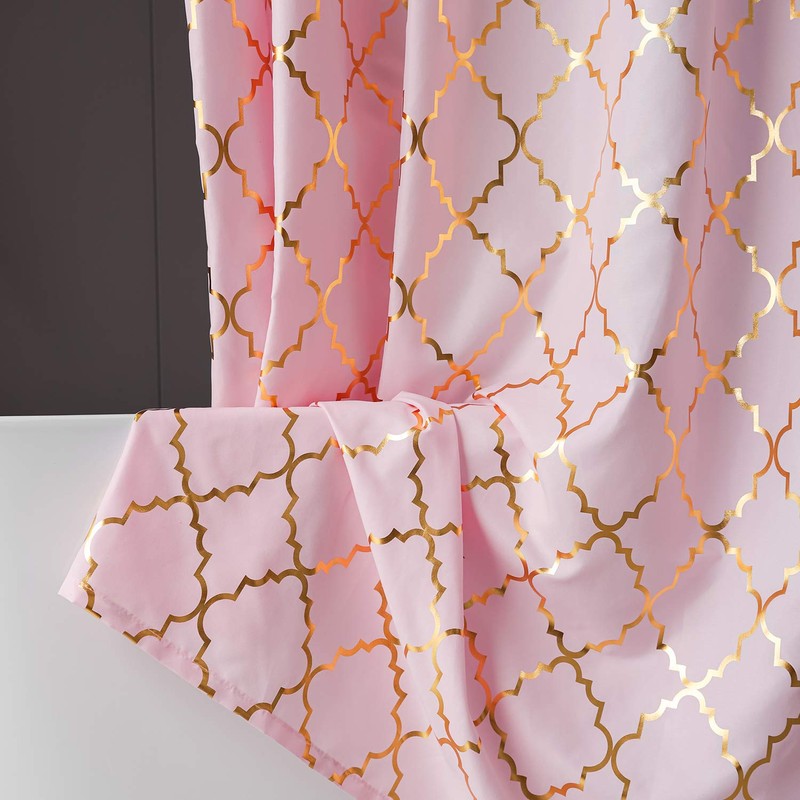 Pink Shower Curtain Gold Moroccan Pattern with 12 Hooks Included,