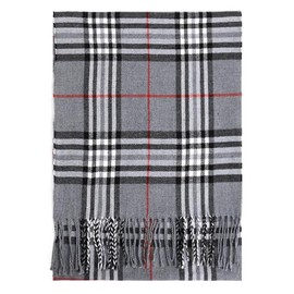 Roll Up Plaid Tartan Checks Cashmere Feel Winter Scarf for Men Women Soft Lightweight Unisex Warm Tartan Plaid Winter Scarves (Light Grey)