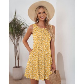 AUSELILY Womens Summer Dresses 2025 Casual Sleeveless Boho Floral Sundresses Beach Swimsuit Coverup with Pockets, Yellow Flower M