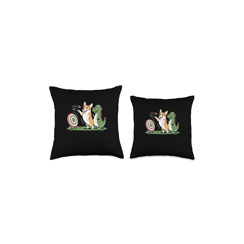 Tyrannosaurus Corgi Dart Game Sports Player Throw Pillow