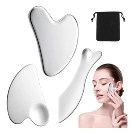 Kit 3 Piezas Guasha Facial Acero Inoxidable Masajes Cuello
