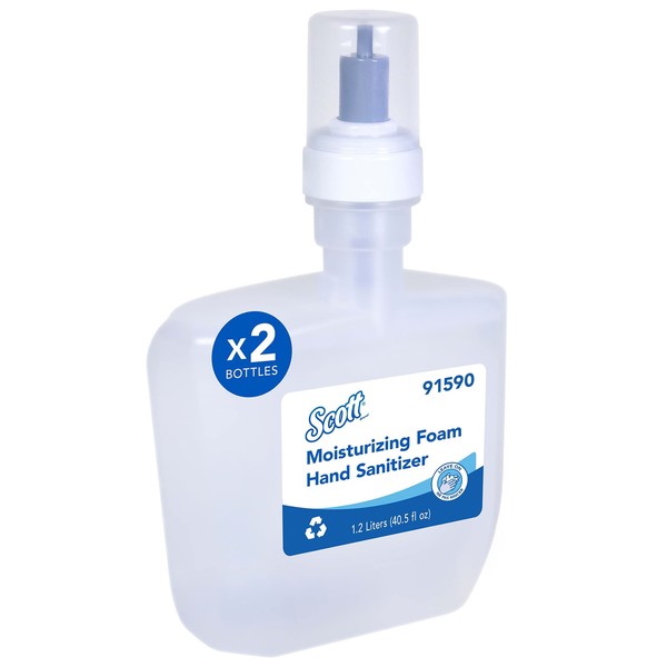 Scott® Moisturizing Foam Hand Sanitizer (91590), 1.2 L Clear, Fresh Scent Automatic Hand Soap Refills for Kimberly-Clark Professional™ ICON™ and Scott® Pro™ Automatic Dispensers, NSF E-3 Rated (2 Bottles/Case)