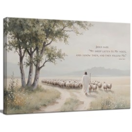 MUJ Jesus And Lamb Canvas Wall Art Jesus The 99 Sheep Religion Stories Wall Decor Picture Christian Bible Prints Shep Herd Lost Lamb Painting Artwork for Living Room Church Home Decoration