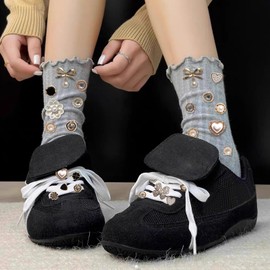 45 Pcs Shoe Charms for Sneakers Charms for Socks Safety Pins, Junk Sock Charms Pins Gold Bling Sock Jewelry Charms Accessories Rhinestone Pearl Brooch Pins for Women Clothes Dress Jeans Sneakers