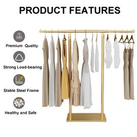 QJSZMEI Gold Racks for Boutique, Gold Garment Rack, Double Pole Supported Stable Metal Retail Clothes Stand, Freestanding Clothes hanging Rack in Bedroom and Laundry Room (gold, 39.37X51.18in)