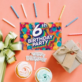 6th Birthday Party Invitations Kids - Rainbow Balloons 20 Pack - Childrens Birthday Invitations for Boys/Girls A6 Bday Party Invites Invitation Cards with Folding Envelopes