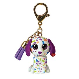 Ty - Mini Boos Clips Keyring - Dog - Darling - Multicoloured - with Purple Tassel - The Fashionable Keyring Inspired by the Famous Stuffed Animals with Large Sparkling Eyes - 10 cm -, multicoloured