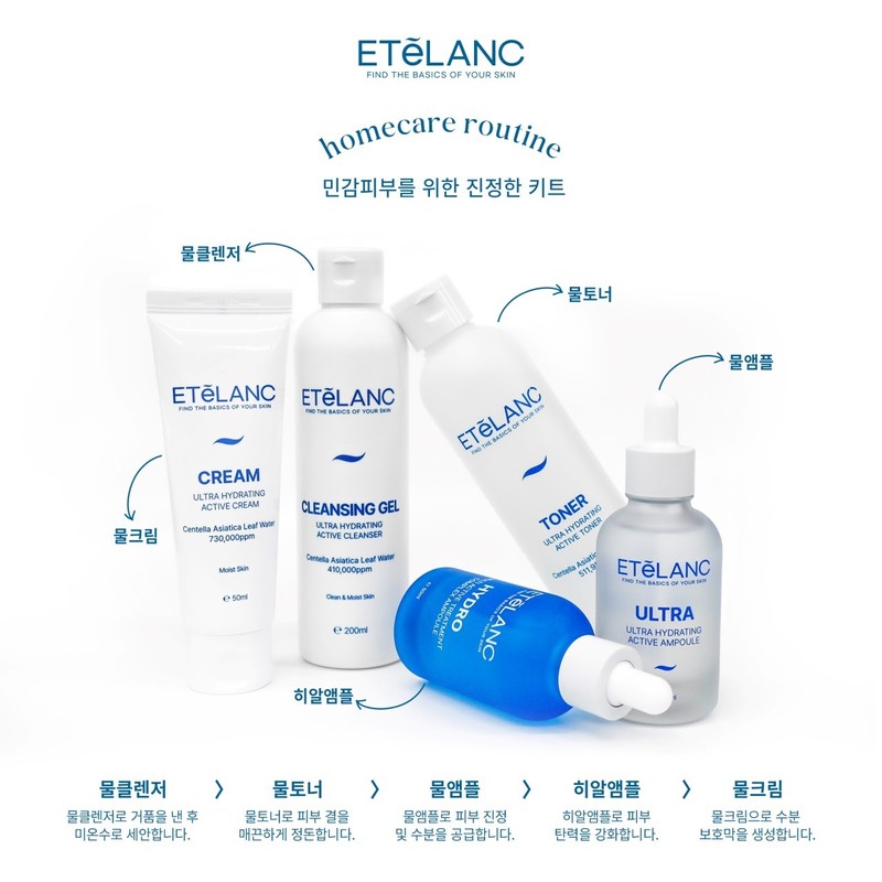 Etelang basic cosmetics 5-piece set toner cleanser moisture ampoule cream