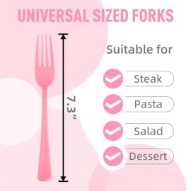 50 Pcs Light Pink Plastic Forks, Pink Plastic Silverware Heavy Duty, Disposable Cutlery Set for Brithday, Wedding, Baby Shower, Bridal Showe, Garden Party