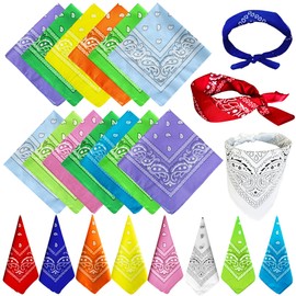TFengfly 24 Pack 12 colors Paisley Bandanas Bulk Unisex Cowboy Bandanas Head Scarf Necktie Face Cover (Colorful)