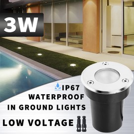 EAGLOD LED Landscape Lights Low Voltage,3W LED Well Lights,12V/24V Landscape Ground Lights with Wire Connectors,Landscape Lights IP67 Waterproof for Garden Lighting,Deck,Yard,Walkway(12 Pack 3000K)