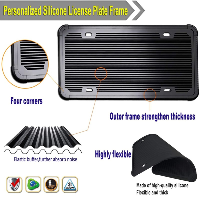 ZXFOOG Black License Plate Frame- Silicone License Plate Cover Holder