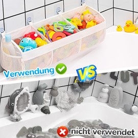 Badewannenspielzeug Aufbewahrungstasche - Badewannenspielzeug Mesh Tasche mit 3 Fächern für Badewanne, Badespielzeug Organizer, Aufbewahrung und Sortierung von Spielzeug Geeignet für bäder Spielzeug