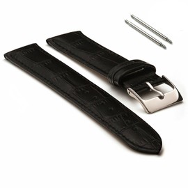 Panda Bobo Leather Watch Strap 20mm, Alligator Grain Leather Pattern, Traditional Spring Bar Universal Fitting (Black)