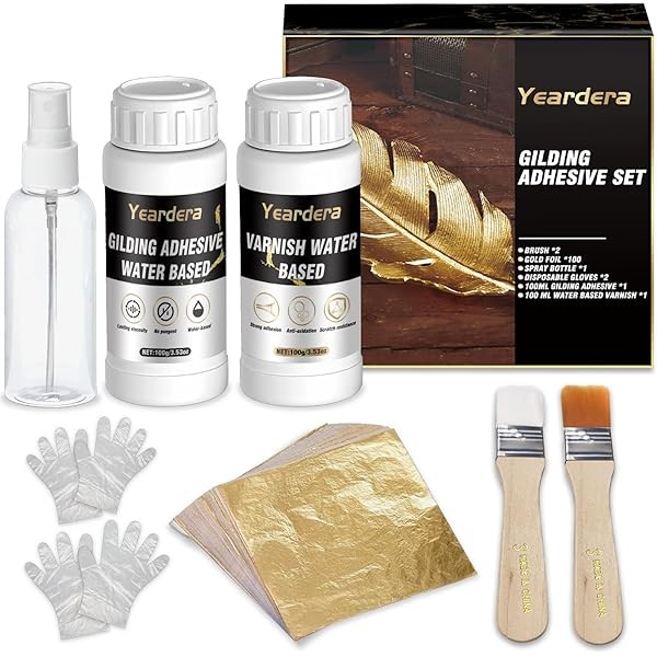 Yeardera Gold Leaf Kit, 100ml Gilding Adhesive and Varnish with
