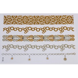 Gold Silver | Metallic Jewelry Flash Tattoo Stickers W-165, 21x15cm