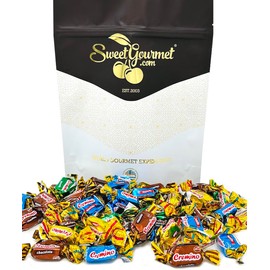 SweetGourmet Cremino Assorted Toffees, Arcor Soft Chewy Foil Wrapped Candy, 1-Pound Bag, Chocolate, Mint, Vanilla, Butter-rum, and Coffee