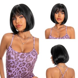 Pelucas Corta de Bob para Mujer con Flequillo (12’’/30cm, Negro)