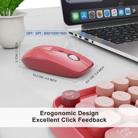 Wireless Keyboard and Mouse Combo - Cute Colorful Keyboard and Mouse, Full-Size Retro Typewriter Keyboard with 2.4GHz Plug & Play, for Windows 11/10/7, Laptop, PC (Hot Pink)