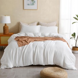 - LEEQHRRY - Muslin Duvet Cover Queen Size, 100% Washed Cotton Duvet Cover Set, Ultra Soft Comforter Cover Linen Like, 3 Pieces Minimalist Gauze Duvet Cover with 2 Pillowcases, 90"x90", White