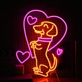 LIUOZHTEA Love Dog Neon Sign USB Powered Pink Love Neon Light for Wall Decor Dimmable LED Cute Puppy Light Up Sign for Pet Shop Bedroom Animal Party Neon Decor Gift for Boys Girls(16.7 * 12.8In)
