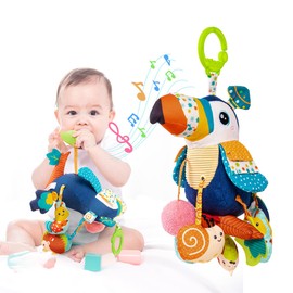 Jollybaby - Cuerda de juguete para colgar para carriola de bebé, asiento de coche, gimnasio, juguete de peluche para asiento de coche, con sonajeros de mordedor, juguete sensorial para regalo de bebé
