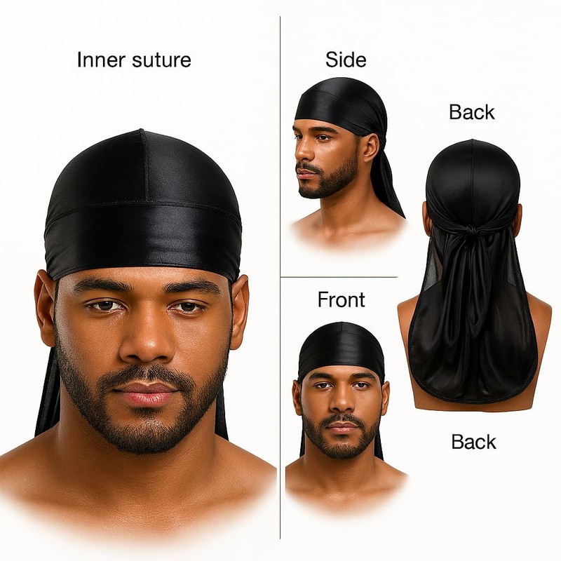 Smooth Silk Durag for Men Women Waves Long Double Wide