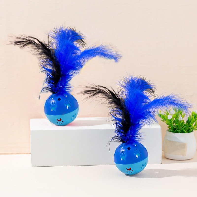 BeeSpring Cat Balls Interactive Cat Toy Feather Balls with Loud