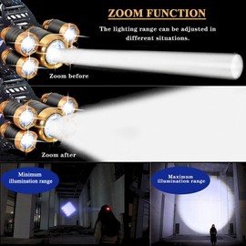 JIMEJV USB Rechargeable Headlamp 12000 Lumen Ultra Bright LED Work Headlight, 4 Modes Waterproof Head Lamp Best Headlamps for Adults, Camping, Outdoors & Hard Hat Work Zoomable Headlight (Gold)