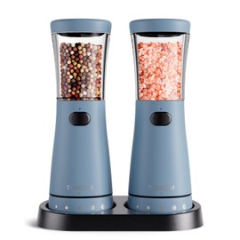 Electric Salt and Pepper Grinder Set with Storage Base, Stainless Steel Rechargeable Salt and Pepper Grinder Set with 4.5 oz Large Capacity, 1.8" Wide Mouth, Adjustable Coarseness, Ideal for Kitchen