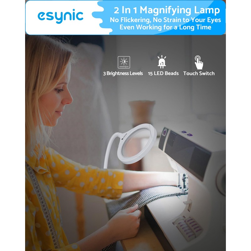 eSynic Desktop Magnifying Glass with Light-Rechargeable 800mAh LED Magnifier –