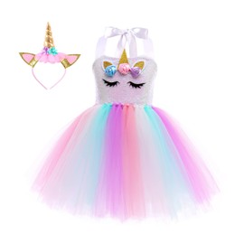 Tante Tina Unicorn Princess Girls' Dress Costume with Rainbow Tutu - White Unicorn - Size XXL (140)