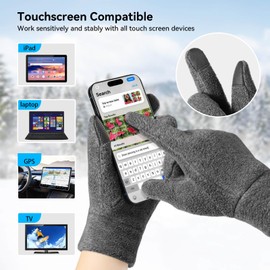 OZERO Winter Running Gloves: Cold Weather Bike Gloves wit Touchscreen Fingertips Thermal Polar Fleece Snow Gloves for Men & Women (Gray(touching Fingertips), X-Large)