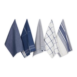 DII Assorted Woven Dishtowel Collection Classic Oversized, 20x28, Nautical Blue, 5 Piece