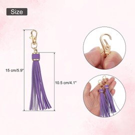 uxcell - 2 borlas de piel sintética, llavero de 6 pulgadas, borla con dije de borla y dije giratorio de langosta para hacer joyas, bolsos, manualidades, correas de teléfono (morado oscuro)