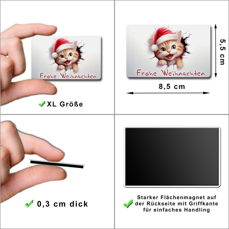 TRIOSK Christmas Magnets 3D Illusion Fridge Magnet Cat with Saying