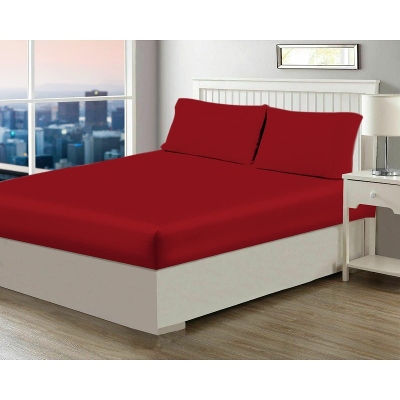 Sapphire Collection Luxury Percale Non Iron Red Fitted Sheet Size
