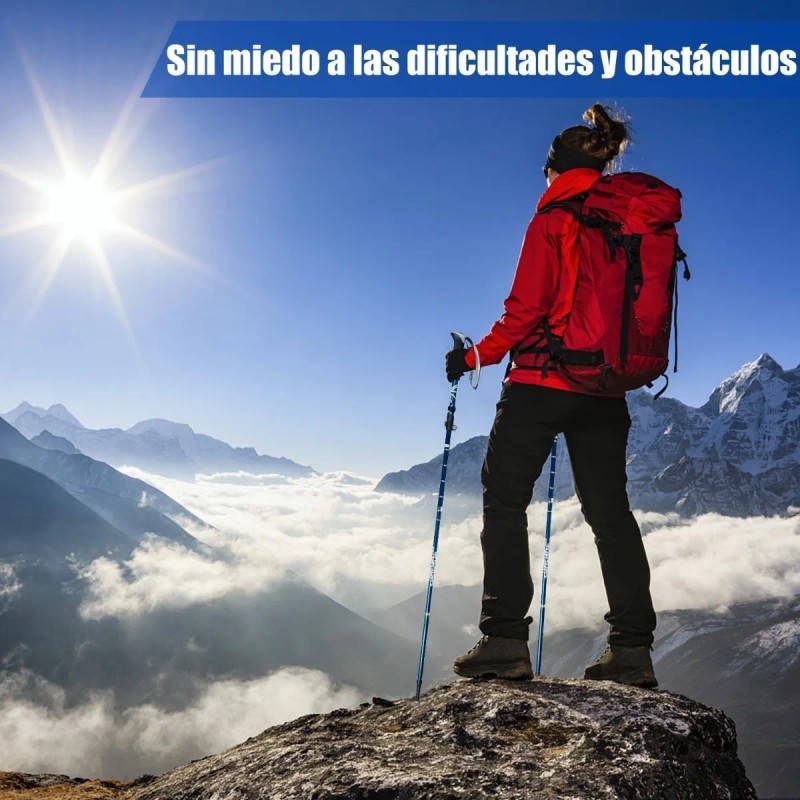 2 Bastón Trekking Plegable Ligero Senderismo Caminar Escalar Azul