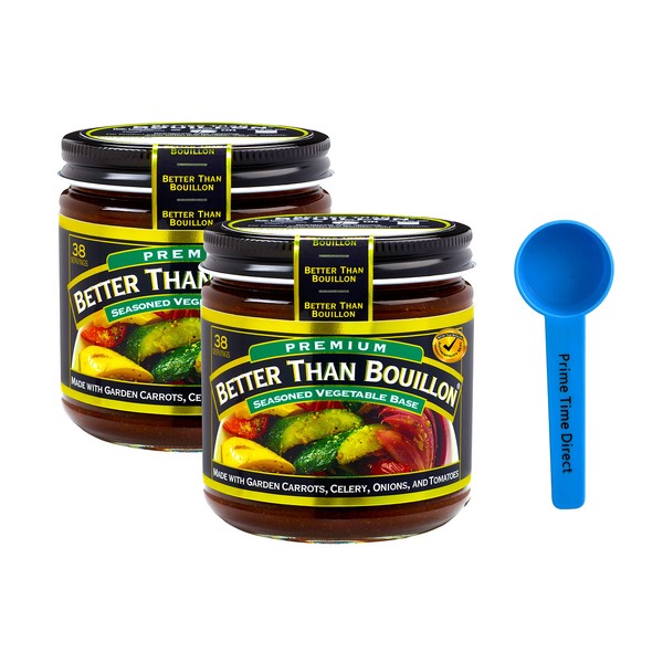 Better Than Bouillon Seasoned Vegetable Base 8 oz (2 Pack) Bundle with PrimeTime Direct Teaspoon Scoop with BTB Authenticity Seal