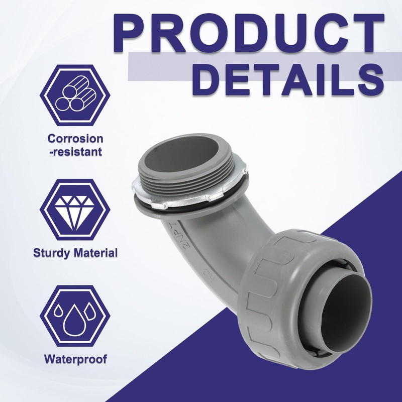 uxcell Nonmetallic Liquid Tight Connector, 2" NPT Plastic Flexible 90