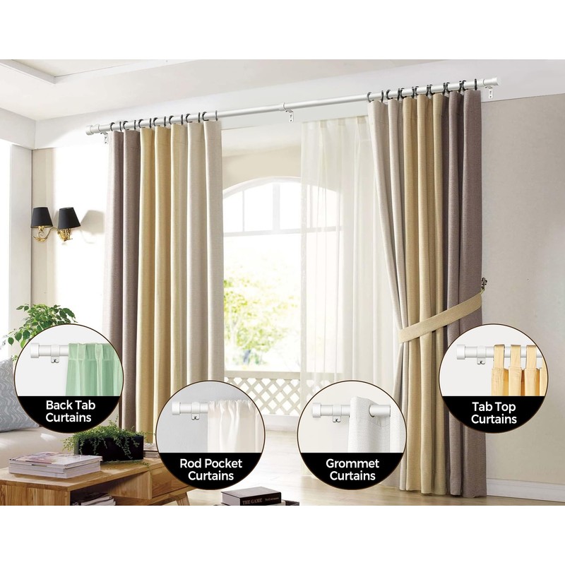 KAMANINA White Curtain Rod 32 to 144 Inch (2.6-12 Feet),